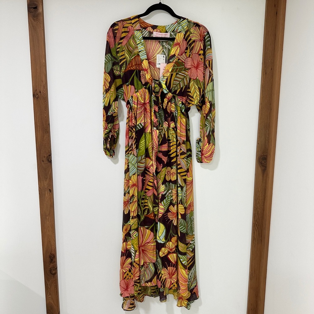 Matthew Williamson x Free People Kantuta Silk Kaftan XS Wine Floral NWT $498